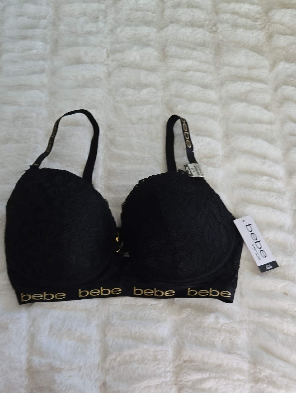 bebe Black Lace Longline Push-Up Bra 34dd/34e